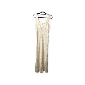 Vintage Steppin Out Satin Maxi Dress In Champagne Beige SZ S